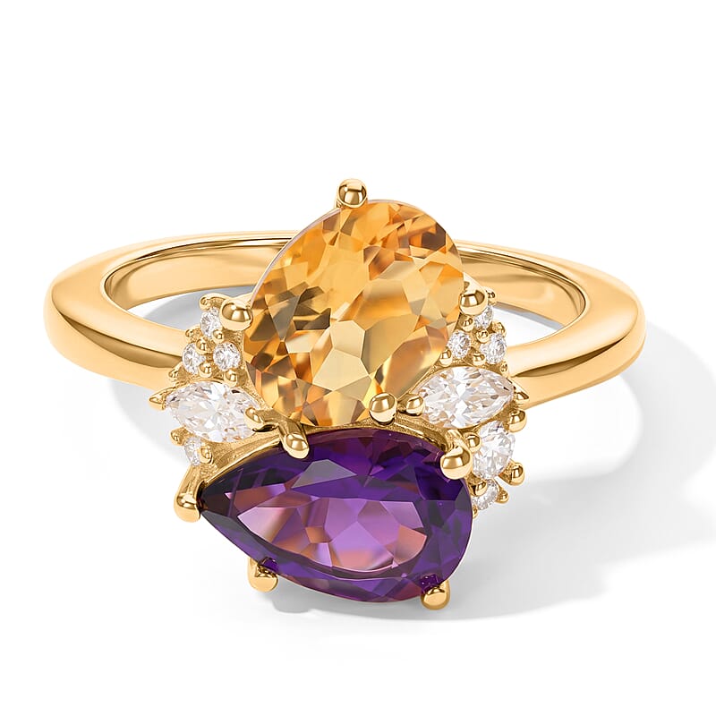 EverTrue African Amethyst and Multi Gemstone 2.40 ctw Fancy Ring in 18K YG Plated (Size 5.0)