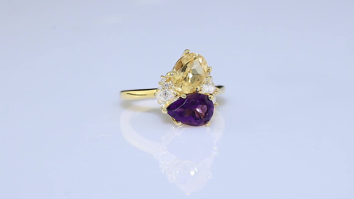 EverTrue African Amethyst, Multi Gemstone Fancy Ring in 18K YG Plated (Size 10.0) 2.40 ctw