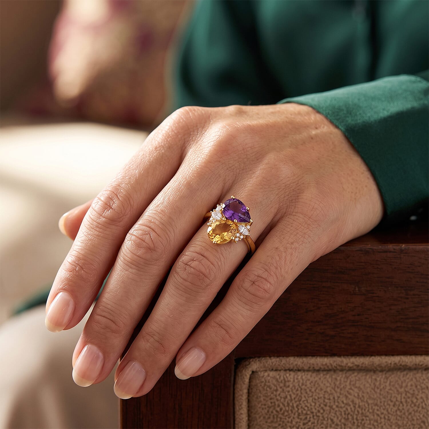 EverTrue African Amethyst and Multi Gemstone 2.40 ctw Fancy Ring in 18K YG Plated (Size 5.0)