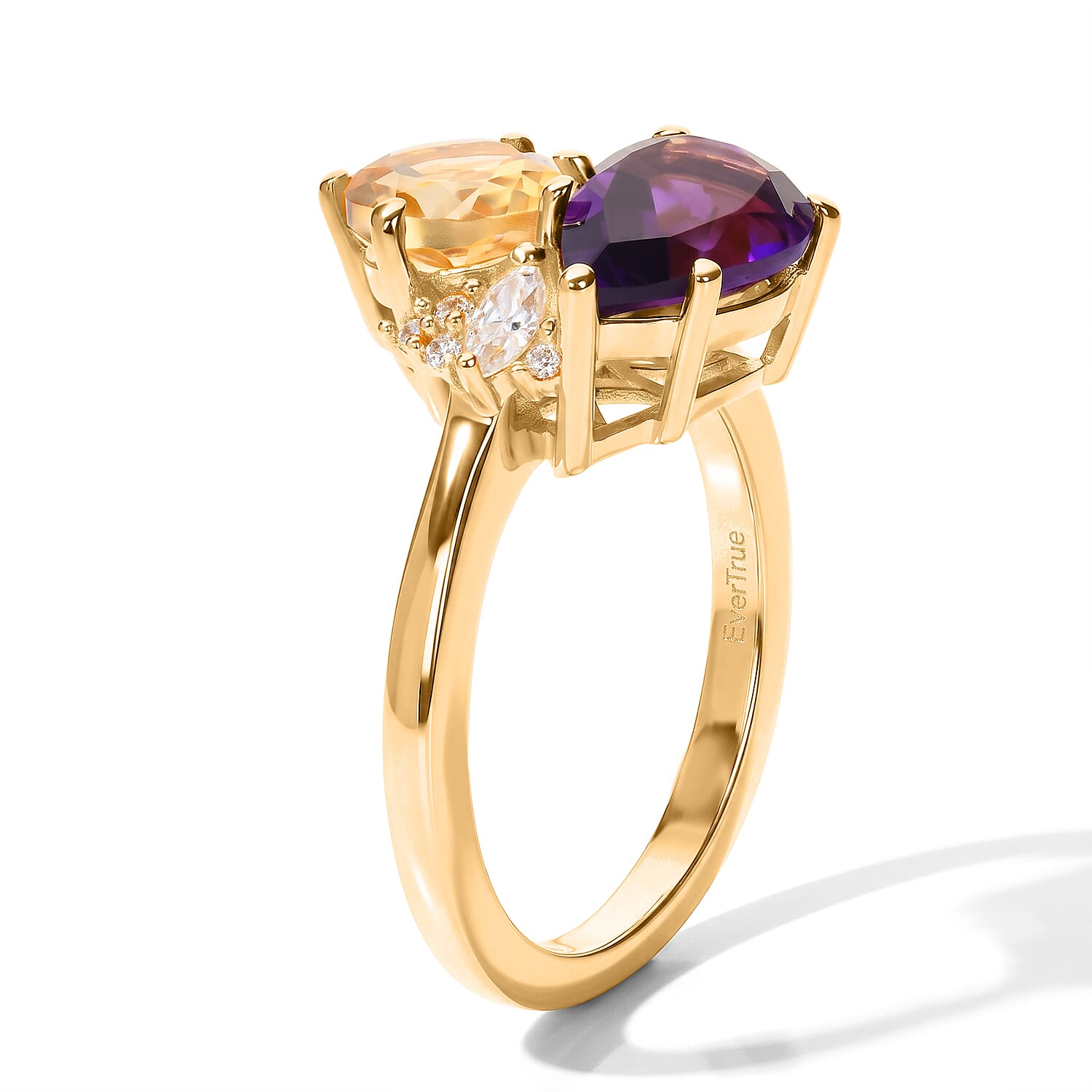 EverTrue African Amethyst and Multi Gemstone 2.40 ctw Fancy Ring in 18K YG Plated (Size 5.0)