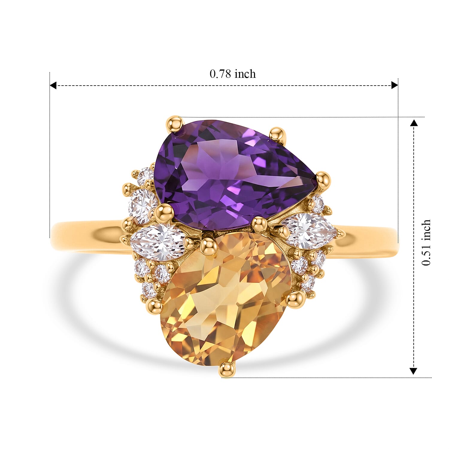 EverTrue African Amethyst and Multi Gemstone 2.40 ctw Fancy Ring in 18K YG Plated (Size 5.0)