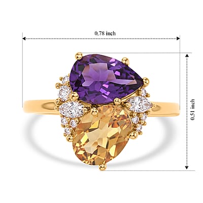 EverTrue African Amethyst and Multi Gemstone 2.40 ctw Fancy Ring in 18K YG Plated (Size 5.0)
