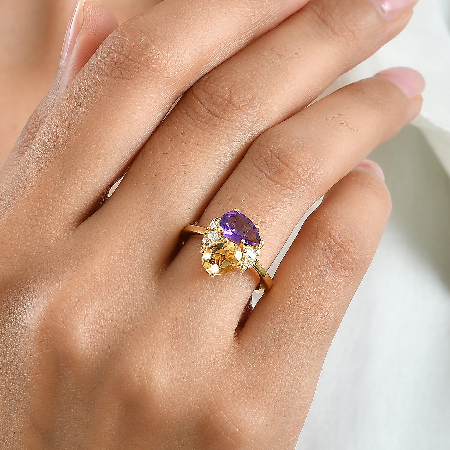 EverTrue African Amethyst and Multi Gemstone 2.00 ctw Handpicked Harvest Cluster Ring in 18K YG Plated (Size 6.0)