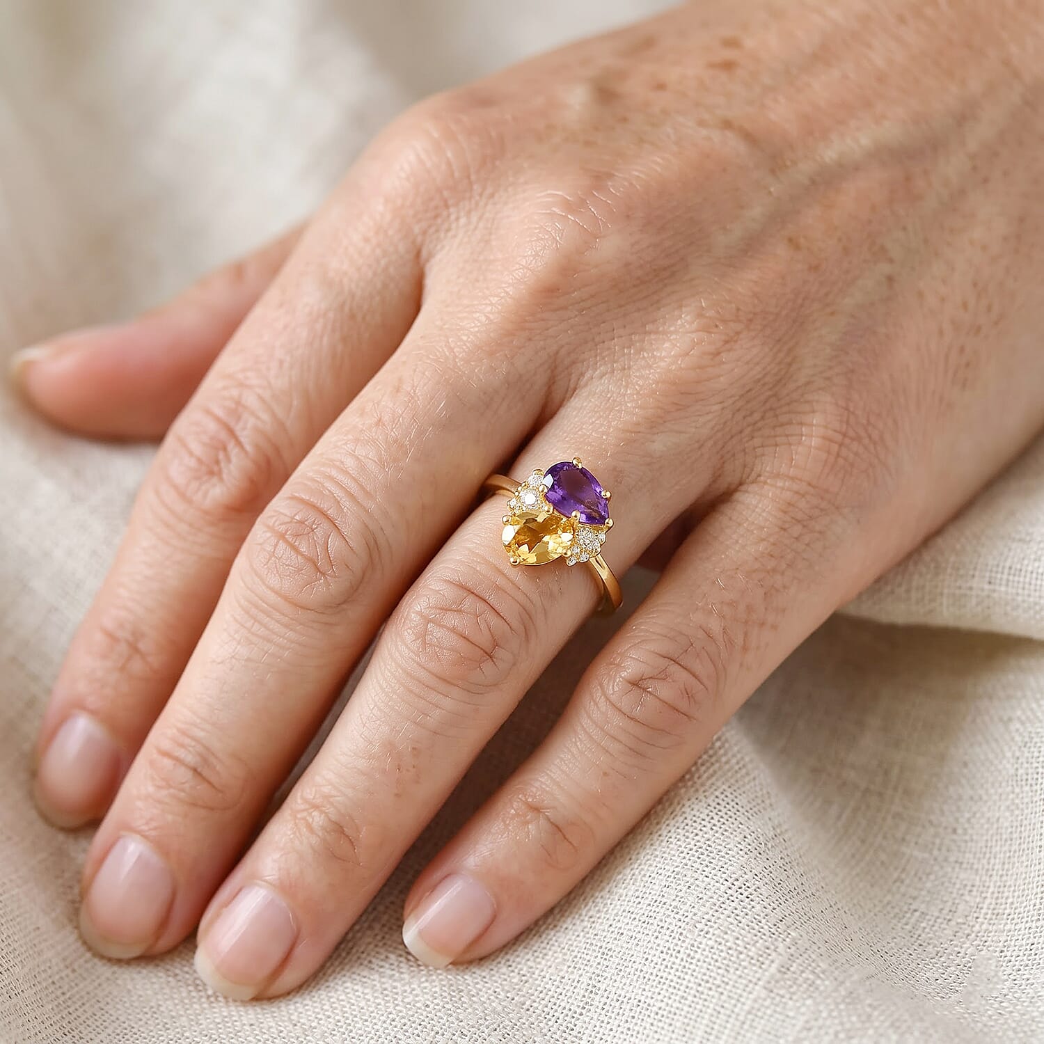 EverTrue African Amethyst and Multi Gemstone 2.00 ctw Handpicked Harvest Cluster Ring in 18K YG Plated (Size 6.0)