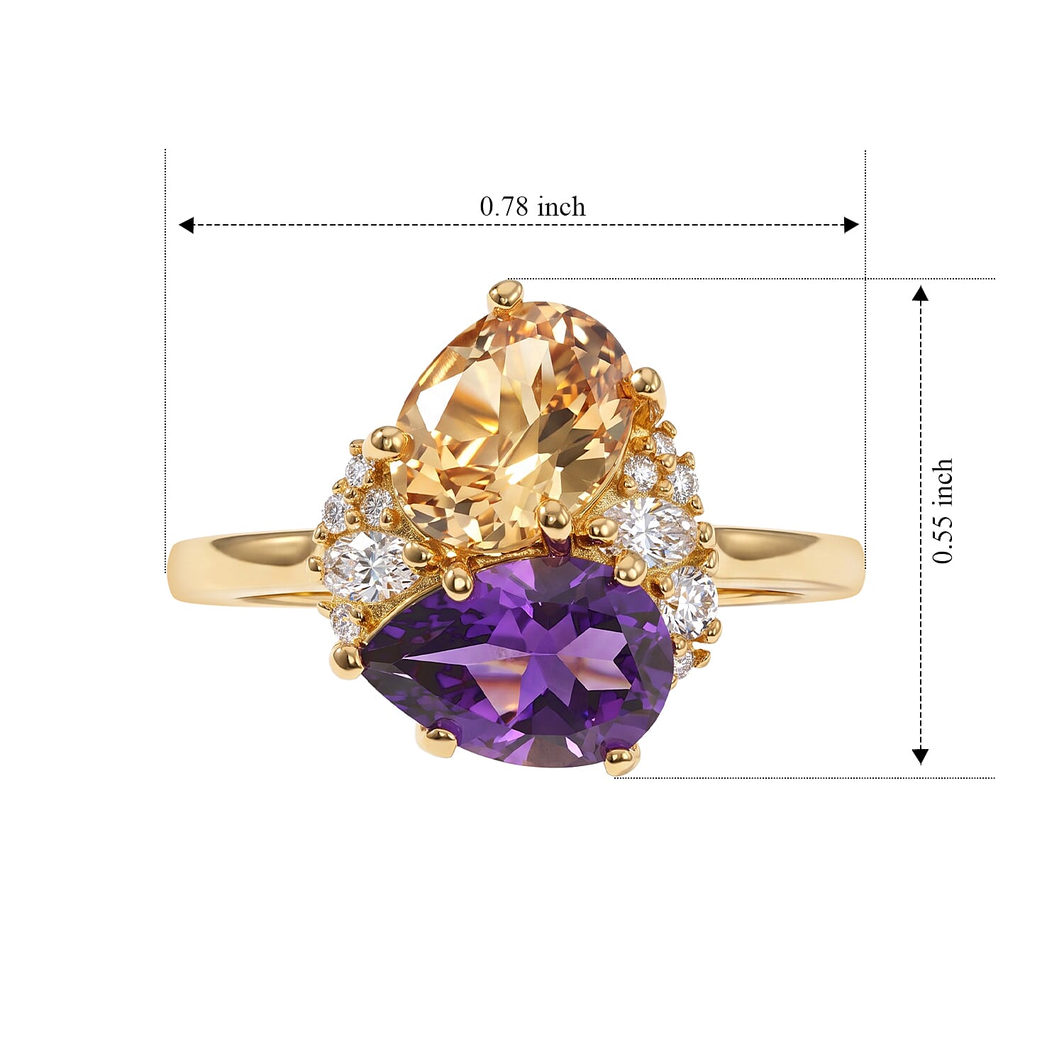 EverTrue African Amethyst and Multi Gemstone 2.00 ctw Handpicked Harvest Cluster Ring in 18K YG Plated (Size 6.0)