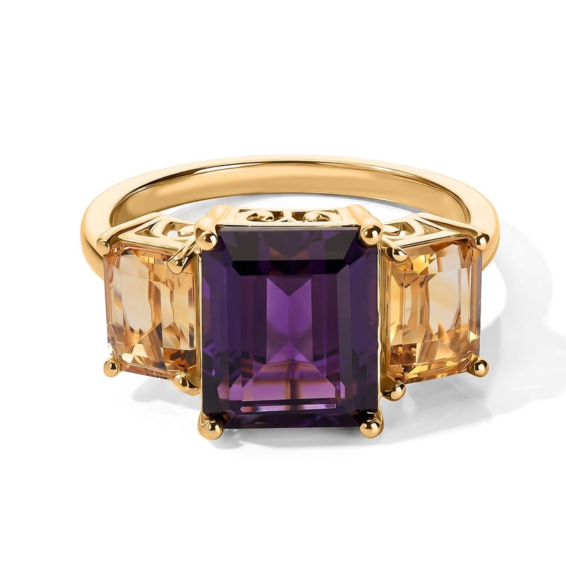 EverTrue African Amethyst and Brazilian Citrine 8.65 ctw Color-Block Fall Ring in 18K YG Plated (Size 11.0)