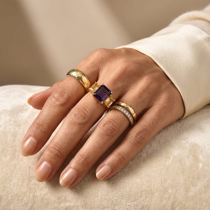 EverTrue African Amethyst and Brazilian Citrine 8.65 ctw Color-Block Fall Ring in 18K YG Plated (Size 11.0)