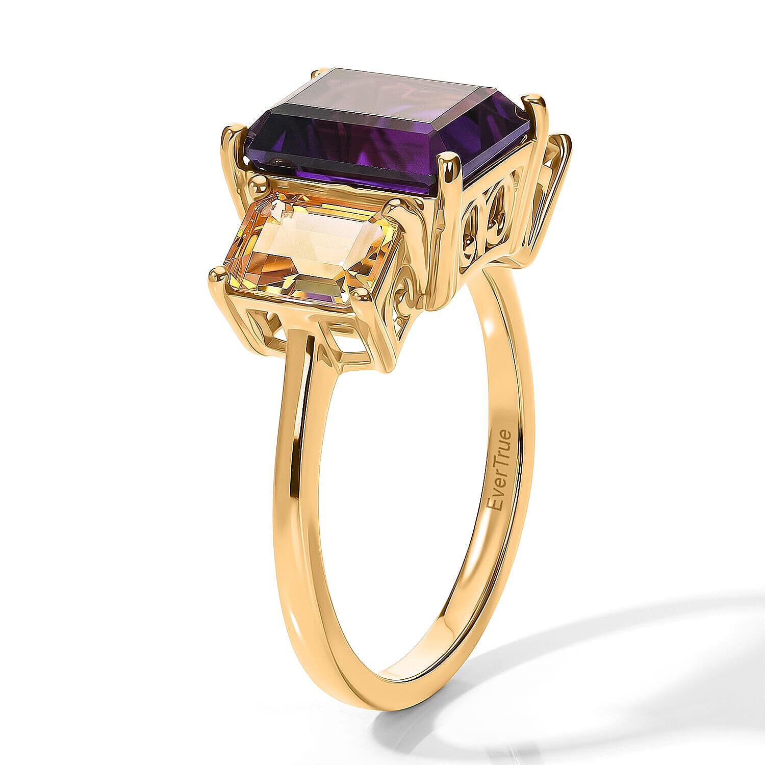 EverTrue African Amethyst and Brazilian Citrine 8.65 ctw Color-Block Fall Ring in 18K YG Plated (Size 11.0)