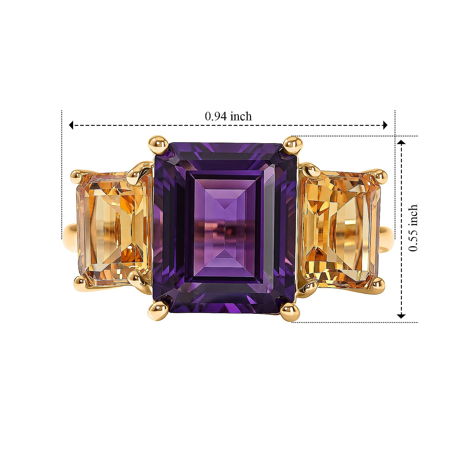 EverTrue African Amethyst and Brazilian Citrine 8.65 ctw Color-Block Fall Ring in 18K YG Plated (Size 11.0)