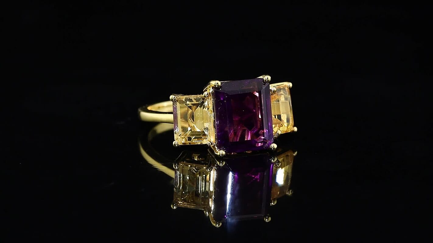 EverTrue African Amethyst, Brazilian Citrine Fancy Ring in 18K YG Plated (Size 11.0) 8.65 ctw