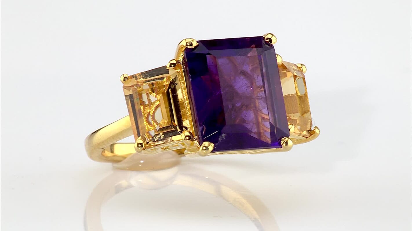 EverTrue African Amethyst, Brazilian Citrine Fancy Ring in 18K YG Plated (Size 11.0) 8.65 ctw
