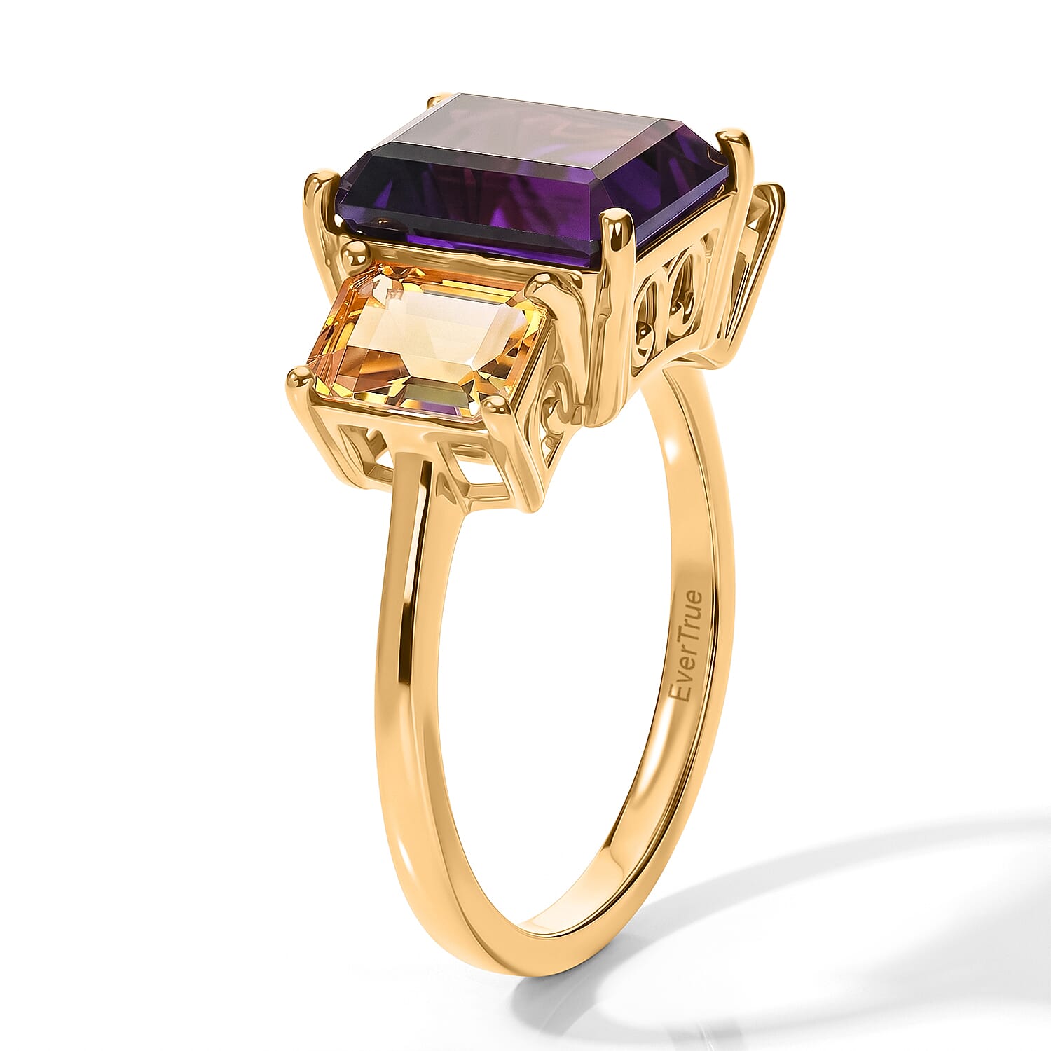 EverTrue African Amethyst and Brazilian Citrine 8.65 ctw Color-Block Fall Ring in 18K YG Plated (Size 5.0)