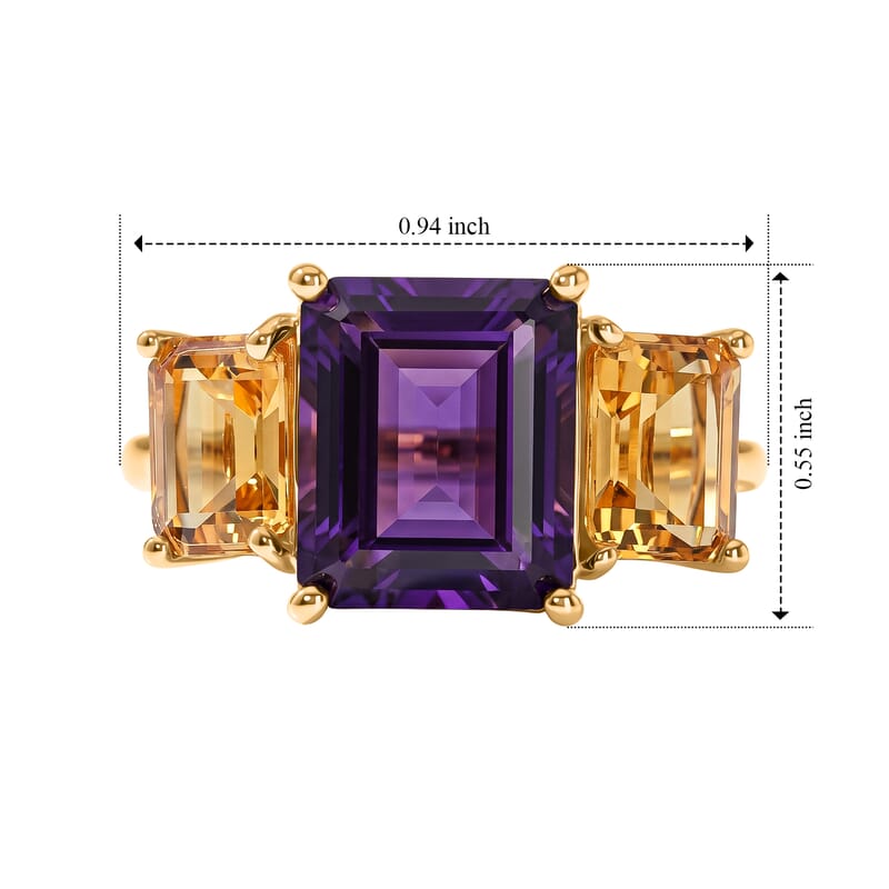 EverTrue African Amethyst and Brazilian Citrine 8.65 ctw Color-Block Fall Ring in 18K YG Plated (Size 5.0)