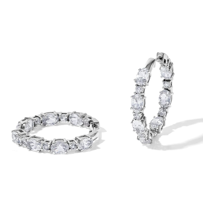 EverTrue Lab Created White Sapphire 7.80 ctw Spectrum Radiance Hoop Earrings in Platinum Bond