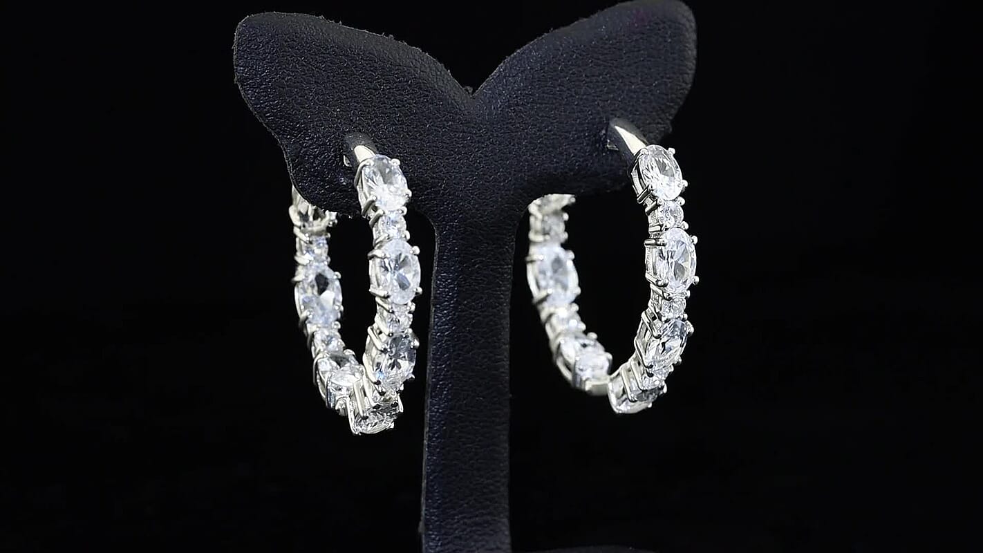 EverTrue Lab Created White Sapphire 7.80 ctw Hoop Earrings in Platinum Bond