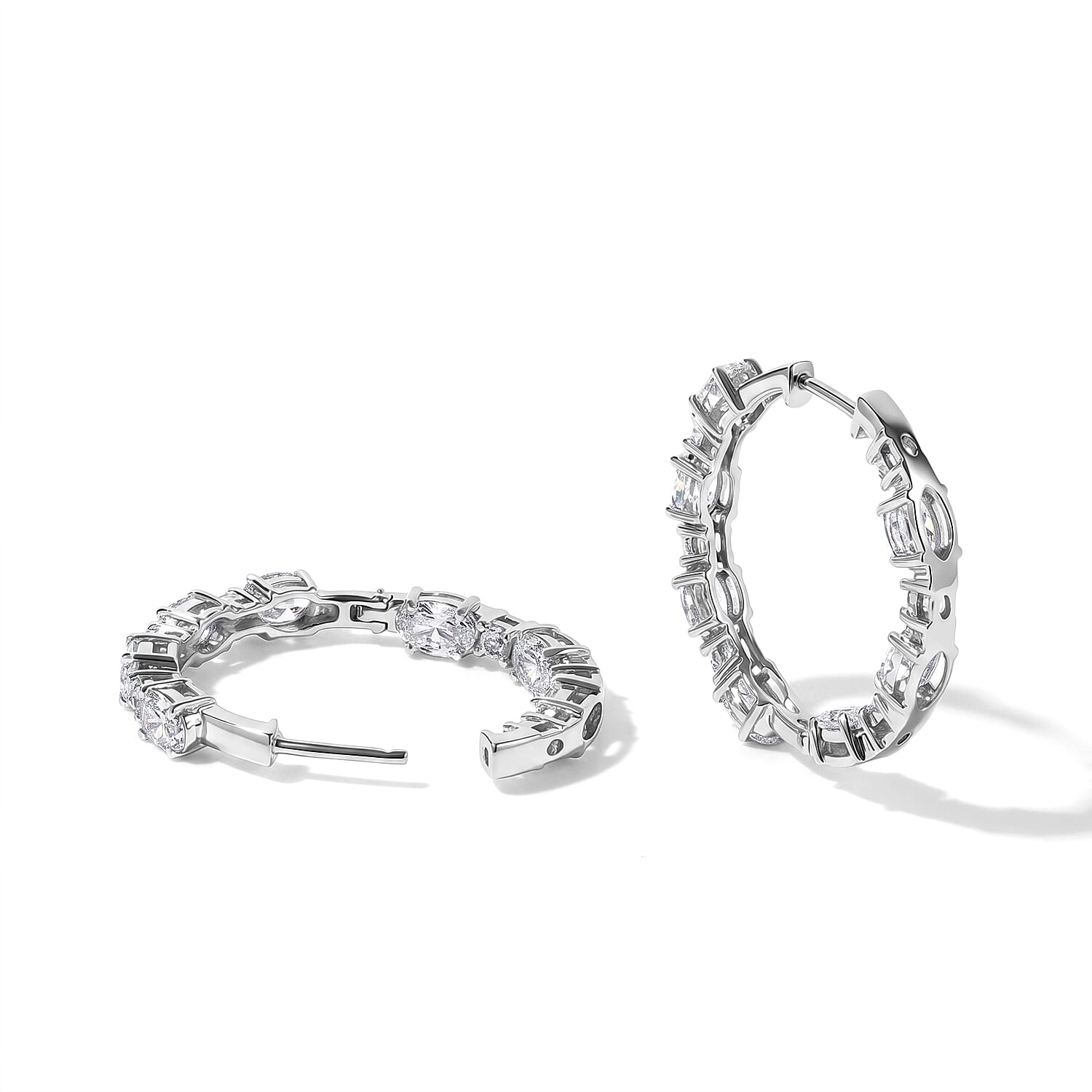 EverTrue Lab Created White Sapphire 7.80 ctw Spectrum Radiance Hoop Earrings in Platinum Bond
