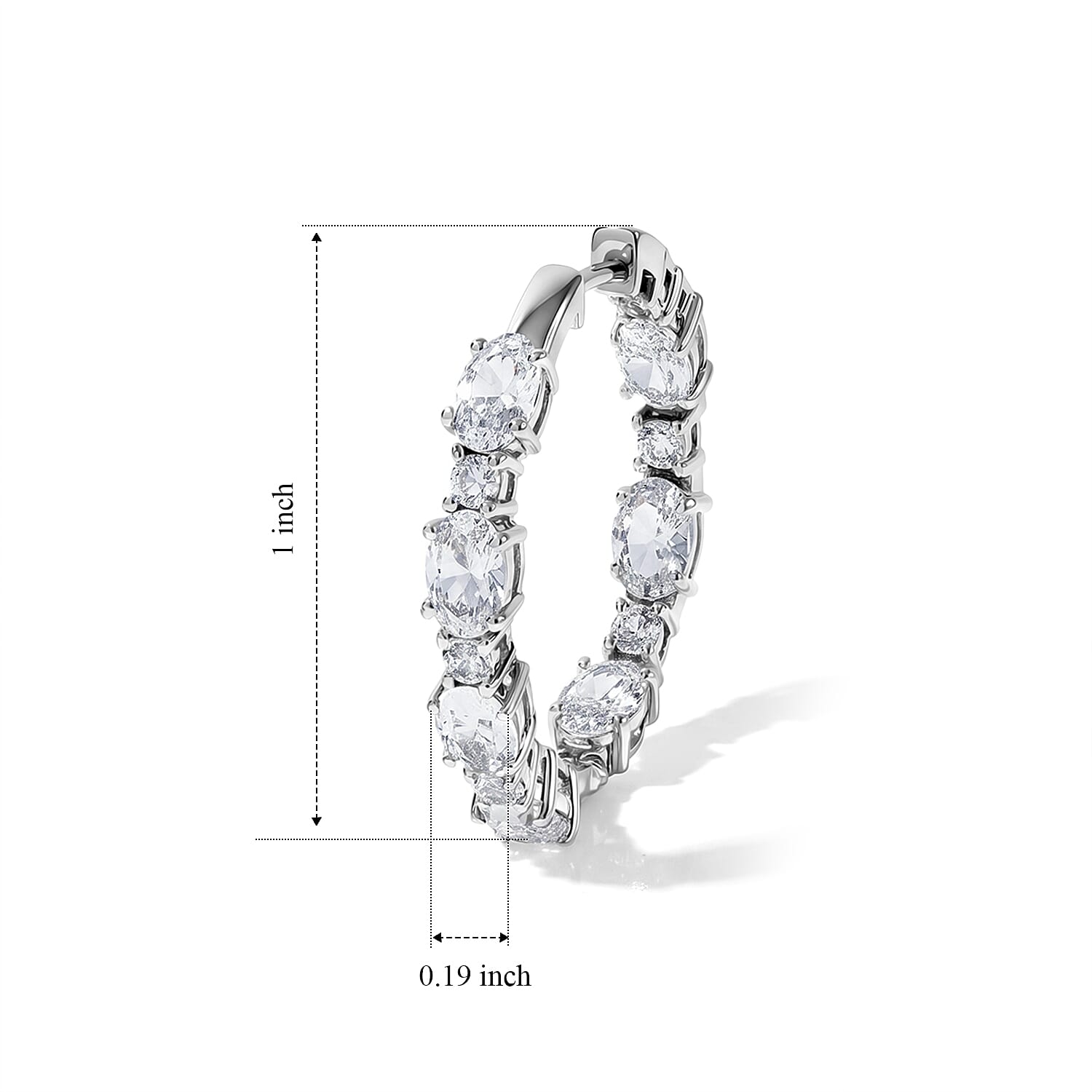 EverTrue Lab Created White Sapphire 7.80 ctw Spectrum Radiance Hoop Earrings in Platinum Bond