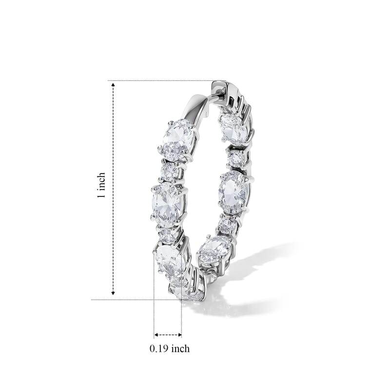 EverTrue Lab Created White Sapphire 7.80 ctw Spectrum Radiance Hoop Earrings in Platinum Bond