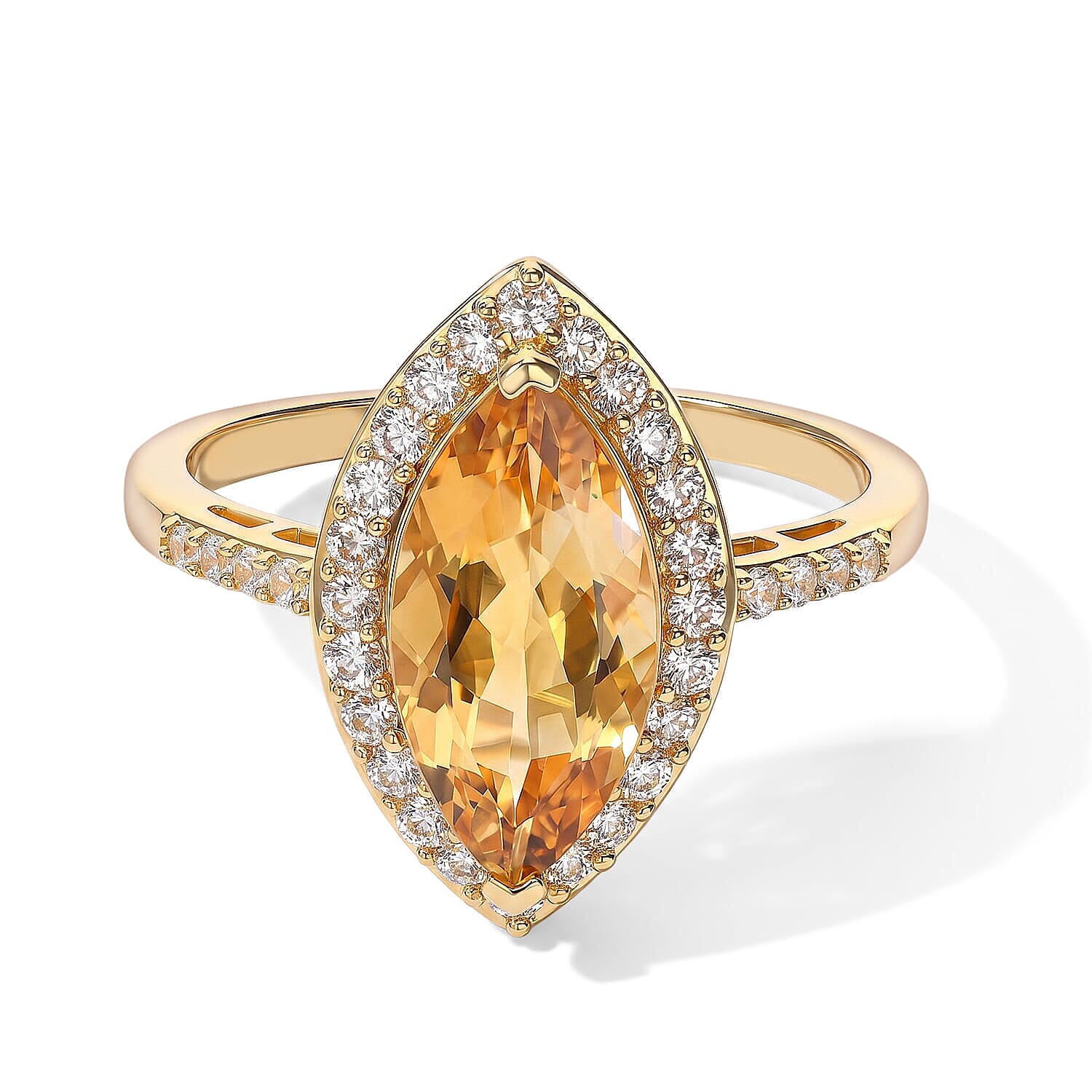 EverTrue Brazilian Citrine, White Zircon Fancy Ring in 18K YG Plated (Size 10.0) 4.65 ctw