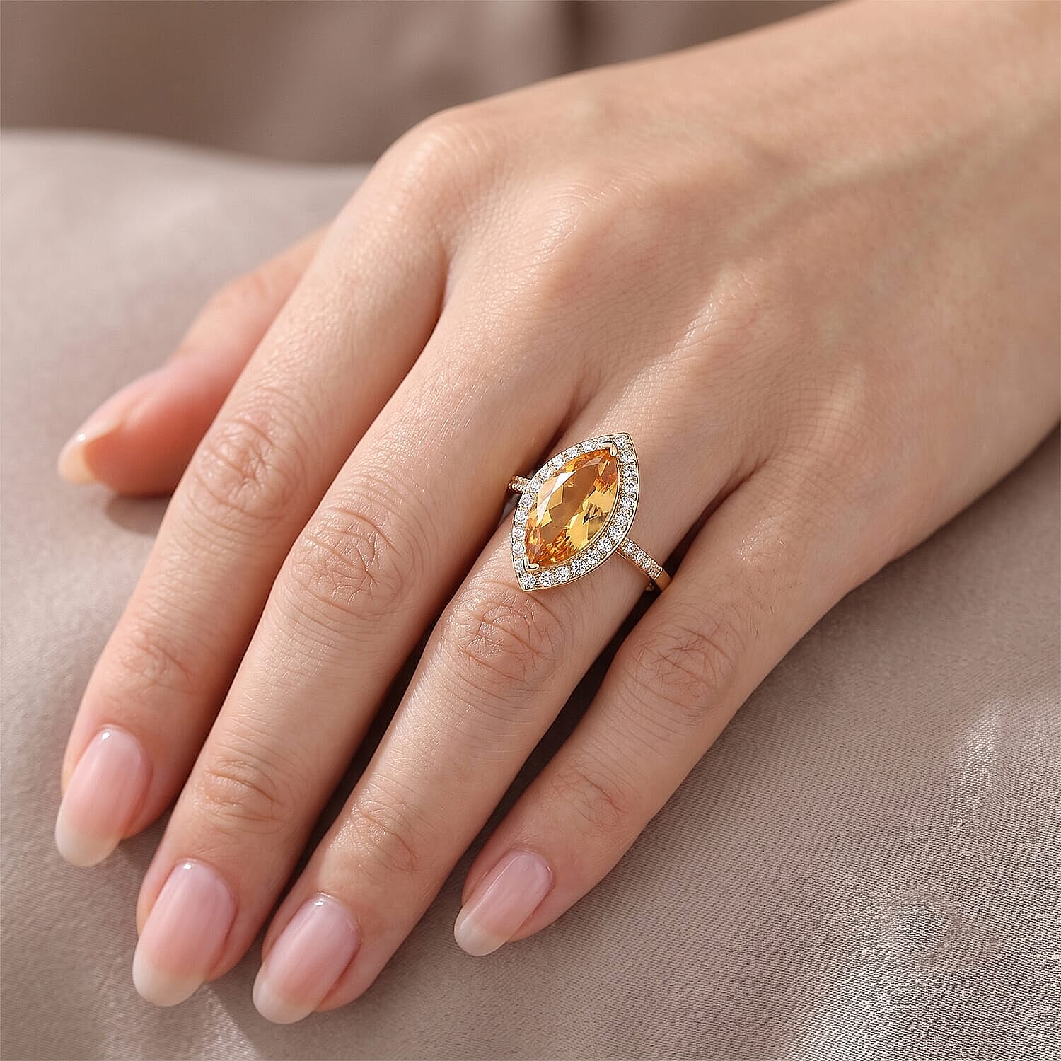 EverTrue Brazilian Citrine and White Zircon 4.65 ctw Marigold Wrap Ring in 18K YG Plated (Size 11.0)