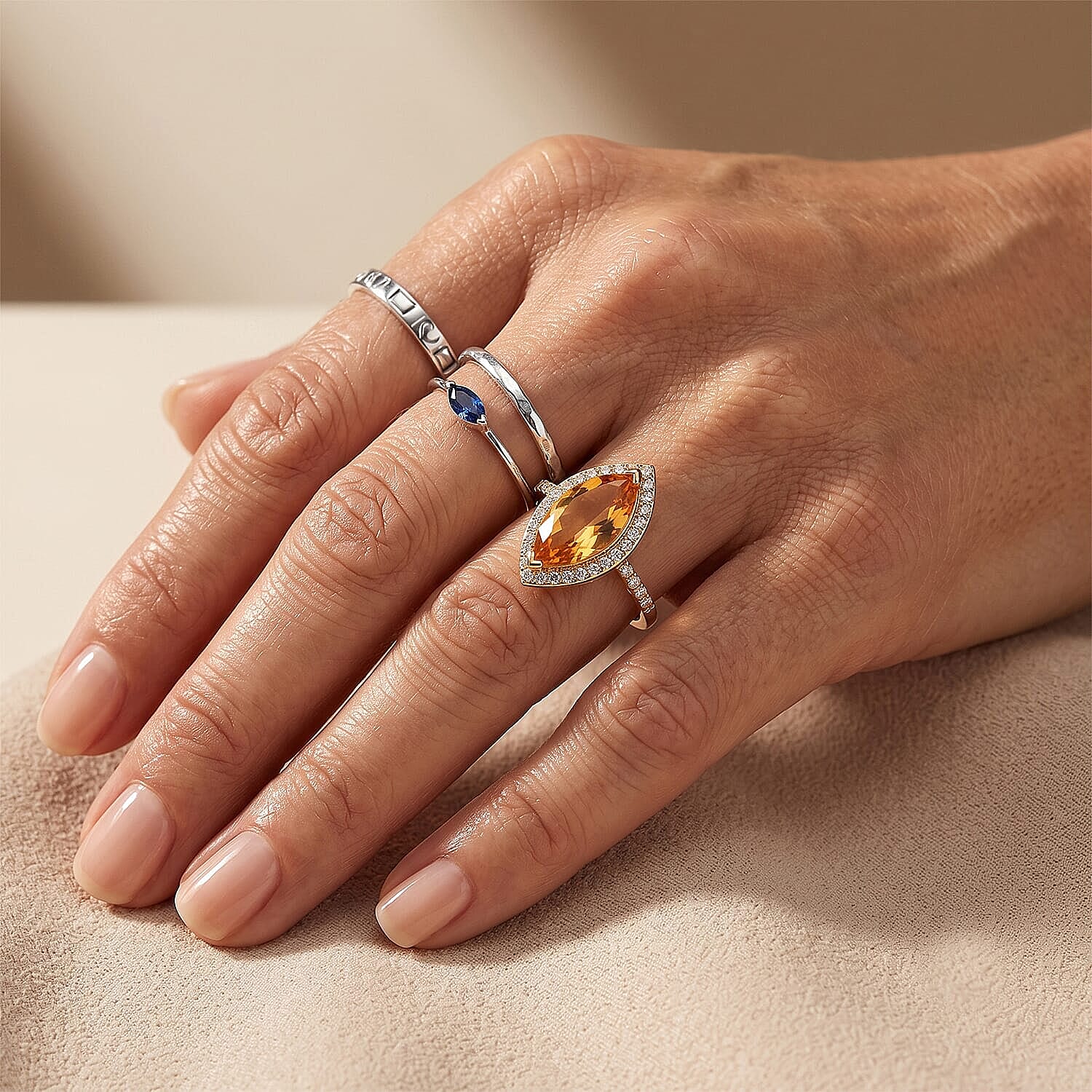 EverTrue Brazilian Citrine and White Zircon 4.65 ctw Marigold Wrap Ring in 18K YG Plated (Size 11.0)