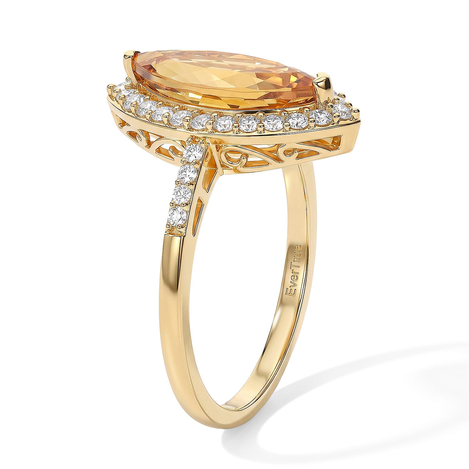EverTrue Brazilian Citrine and White Zircon 4.65 ctw Marigold Wrap Ring in 18K YG Plated (Size 11.0)