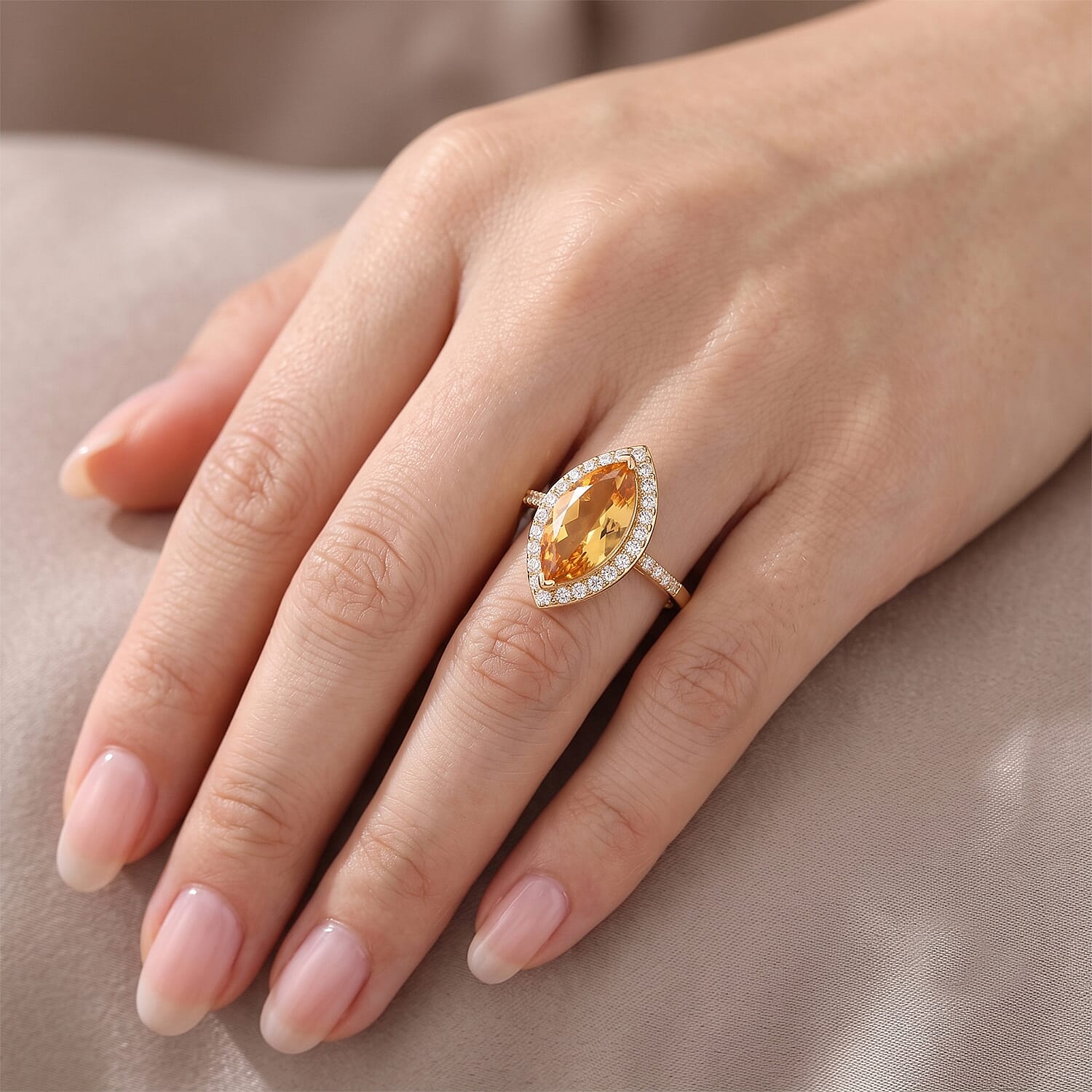 EverTrue Brazilian Citrine and White Zircon 4.65 ctw Marigold Wrap Ring in 18K YG Plated (Size 5.0)