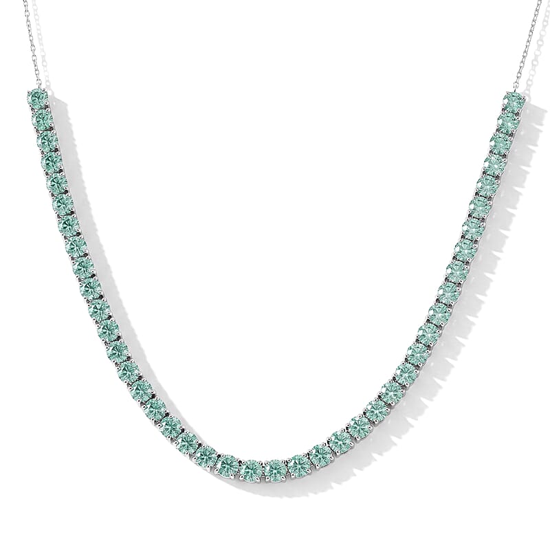 D'Joy Green Moissanite 19.35 ctw Necklace in Rhodium Over Sterling Silver 18 Inches