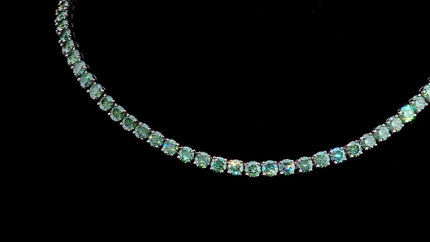 D'Joy Green Moissanite 19.35 ctw Necklace in Rhodium Over Sterling Silver 18 Inches