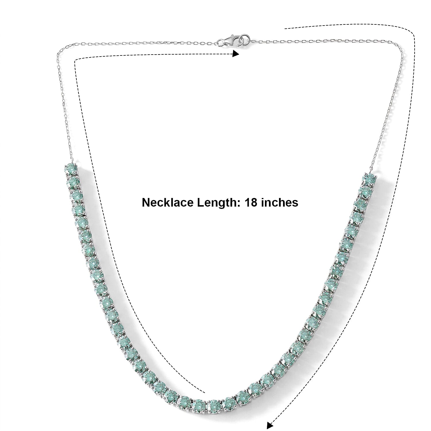 D'Joy Green Moissanite 19.35 ctw Necklace in Rhodium Over Sterling Silver 18 Inches