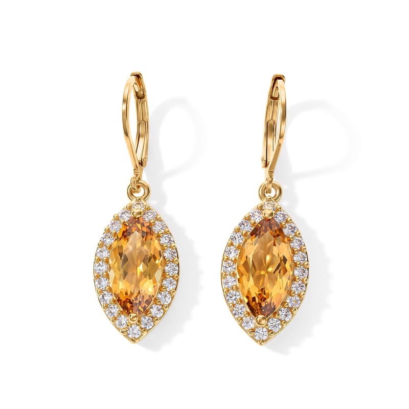 EverTrue Brazilian Citrine and White Zircon 6.10 ctw Marigold Wrap Earrings in 18K YG Plated