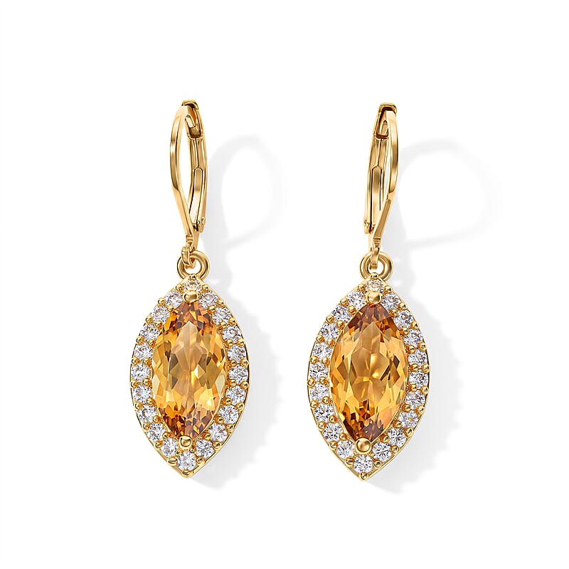 EverTrue Brazilian Citrine and White Zircon 6.10 ctw Earrings in 18K YG Plated