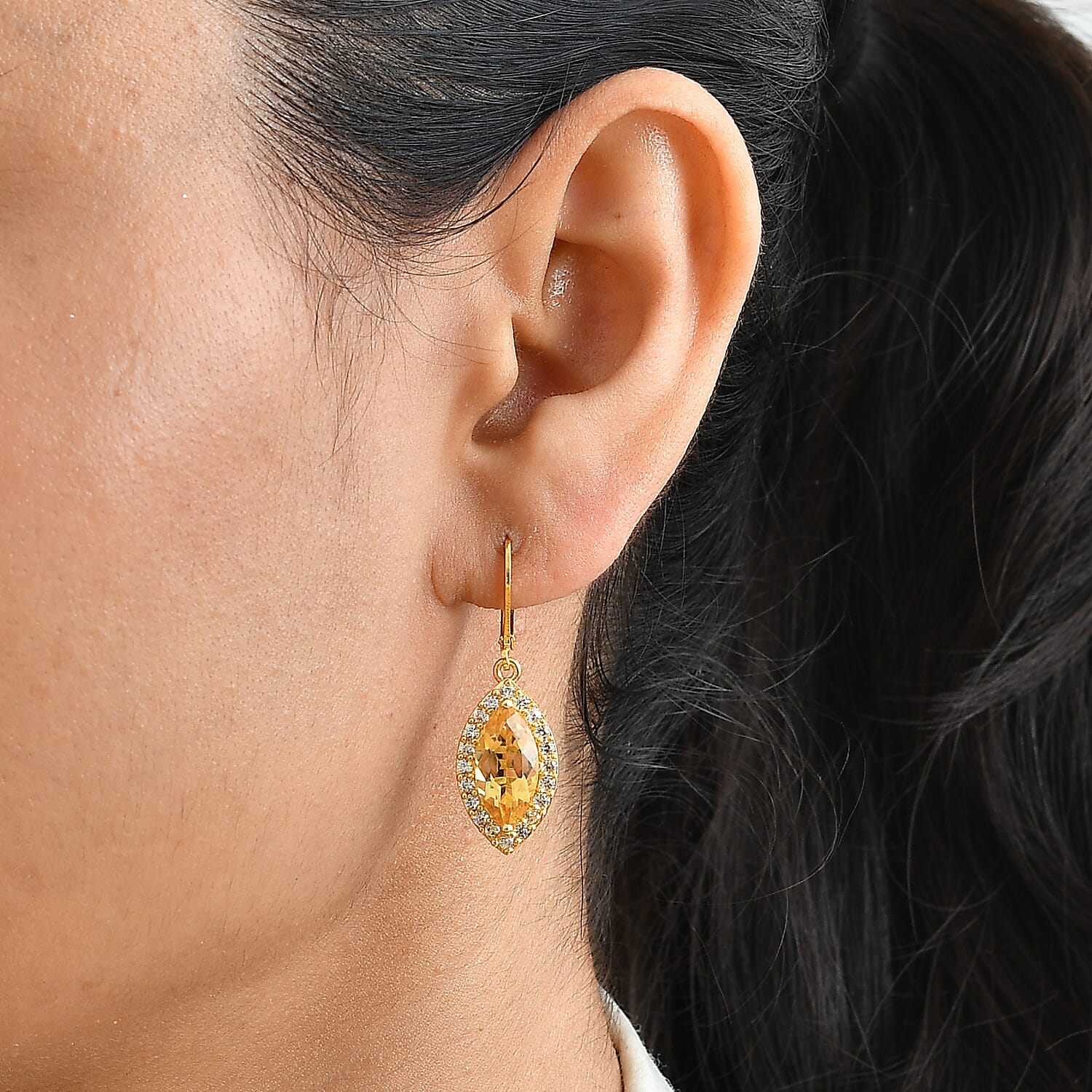 EverTrue Brazilian Citrine and White Zircon 6.10 ctw Earrings in 18K YG Plated