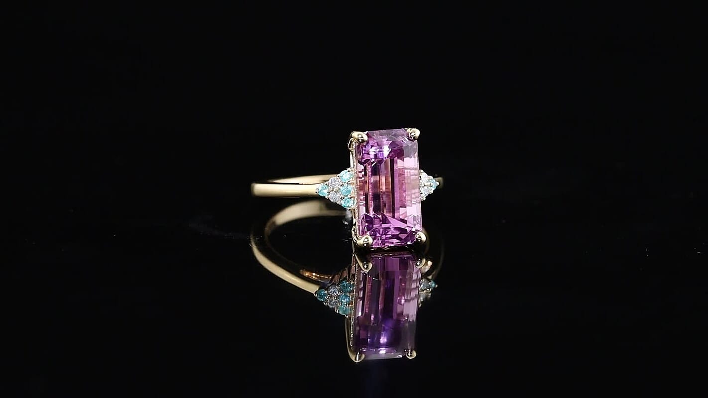 Luxoro 10K Rose Gold AAA Patroke Kunzite, Paraiba Tourmaline Ring (Size 10.0) 8.30 ctw