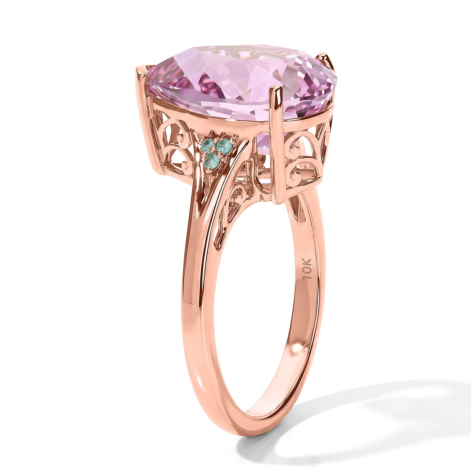 Luxoro AAA Patroke Kunzite and Paraiba Tourmaline 8.20 ctw Blue Trinity Ring in 10K Rose Gold (Size 8.0)