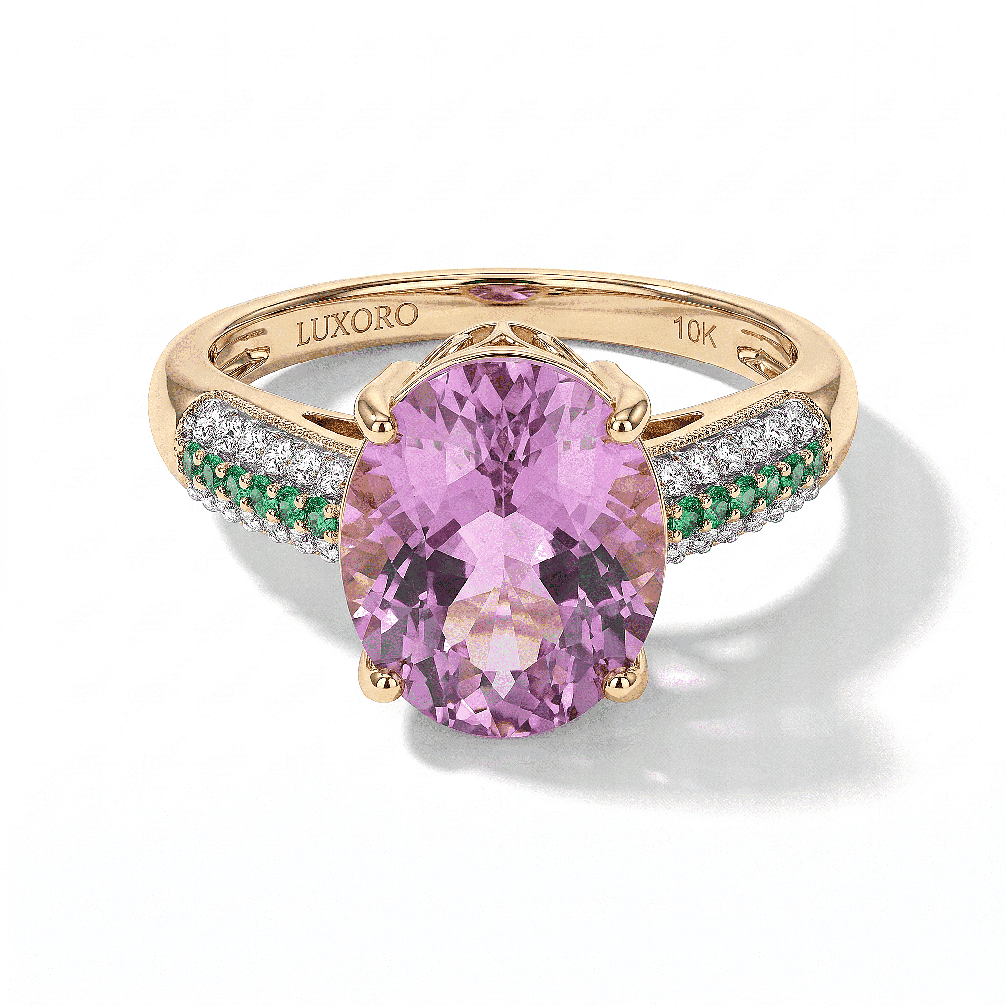 Luxoro AAA Patroke Kunzite, Paraiba Tourmaline and Diamond I2 6.70 ctw Azure Line Ring in 10K Rose Gold (Size 6.0)