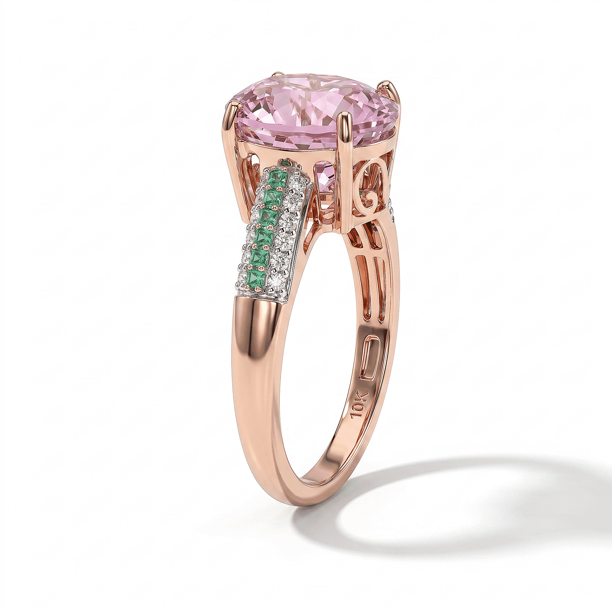 Luxoro AAA Patroke Kunzite, Paraiba Tourmaline and Diamond I2 6.70 ctw Azure Line Ring in 10K Rose Gold (Size 6.0)