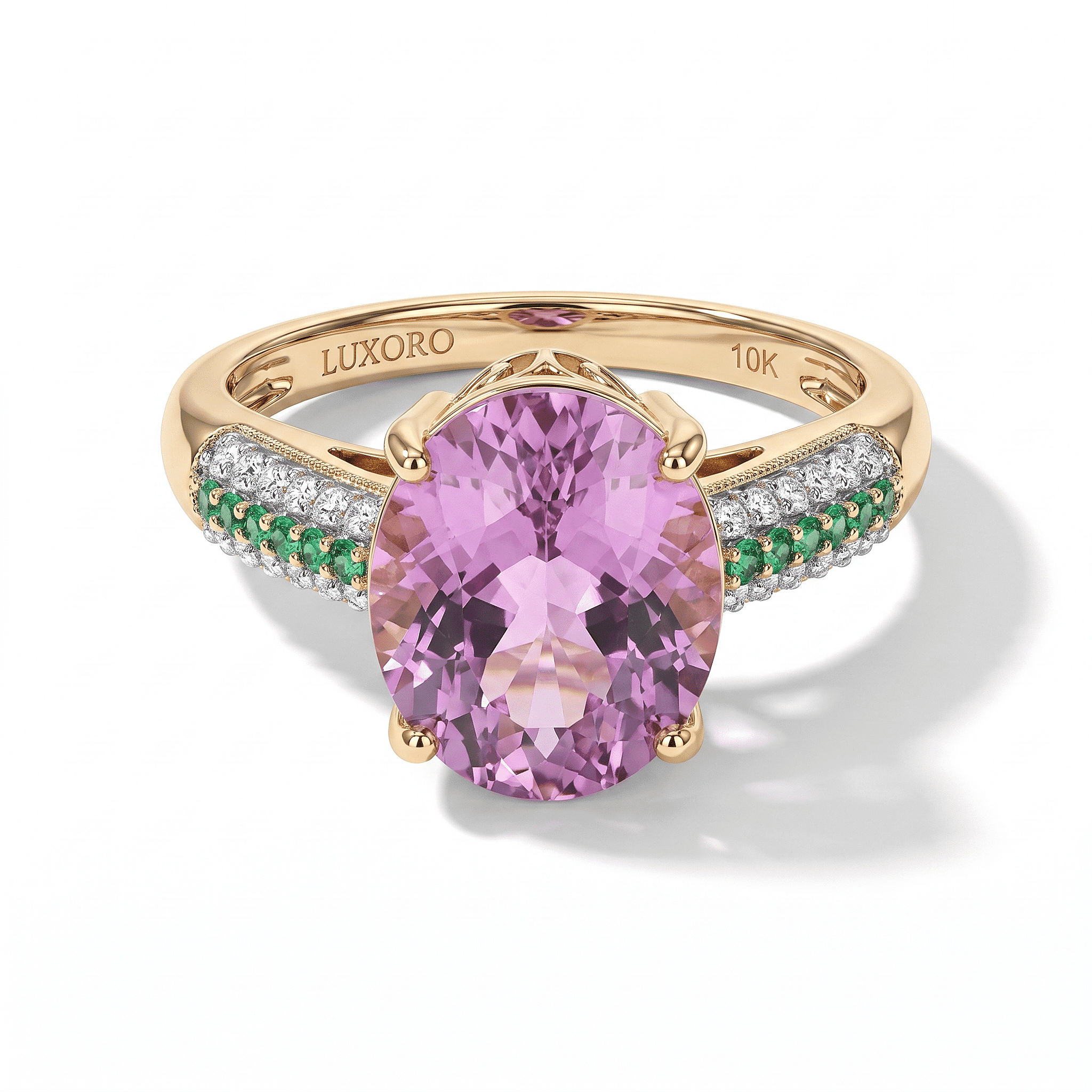 Luxoro AAA Patroke Kunzite, Paraiba Tourmaline and Diamond (I2) 6.70 ctw Azure Line Ring in 10K Rose Gold (Size 7.0)