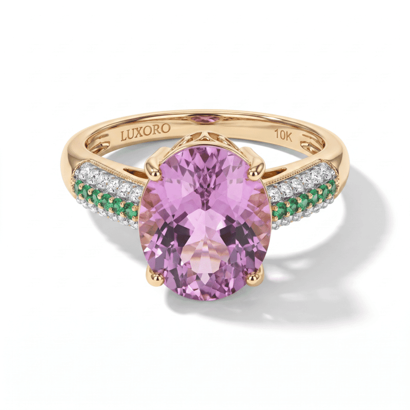 Luxoro AAA Patroke Kunzite, Paraiba Tourmaline and Diamond (I2) 6.70 ctw Azure Line Ring in 10K Rose Gold (Size 7.0)