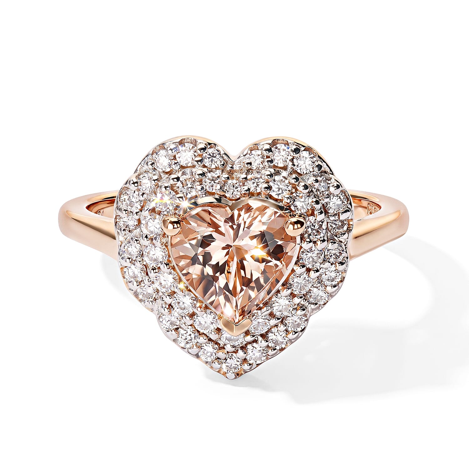 Certified and Appraised D'Joy Marropino Morganite and Moissanite 1.50 ctw Heart Ring in 18K Vermeil Rose Gold Over Sterling Silver (Size 6.0)