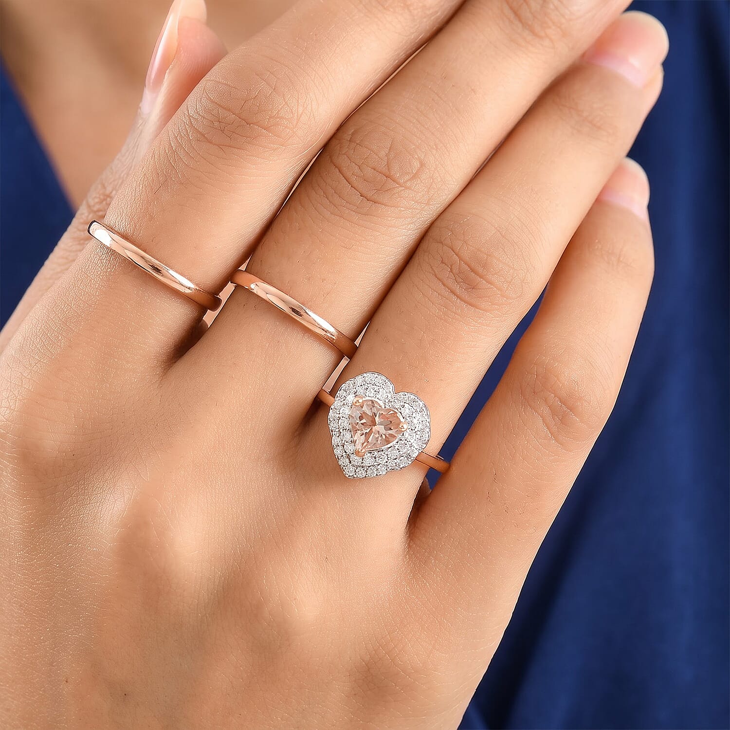 Certified and Appraised D'Joy Marropino Morganite and Moissanite 1.50 ctw Heart Ring in 18K Vermeil Rose Gold Over Sterling Silver (Size 6.0)