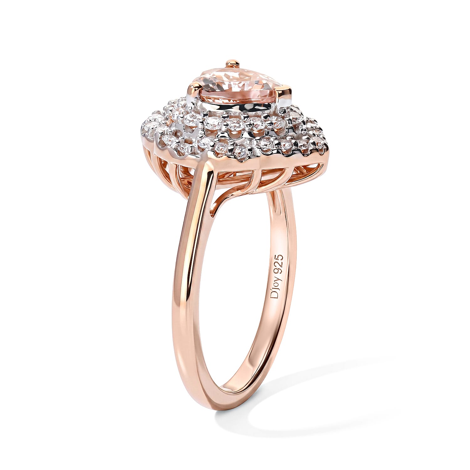 Certified and Appraised D'Joy Marropino Morganite and Moissanite 1.50 ctw Heart Ring in 18K Vermeil Rose Gold Over Sterling Silver (Size 6.0)