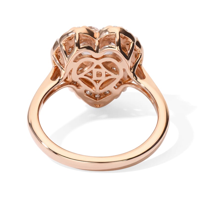 Certified and Appraised D'Joy Marropino Morganite and Moissanite 1.50 ctw Heart Ring in 18K Vermeil Rose Gold Over Sterling Silver (Size 6.0)