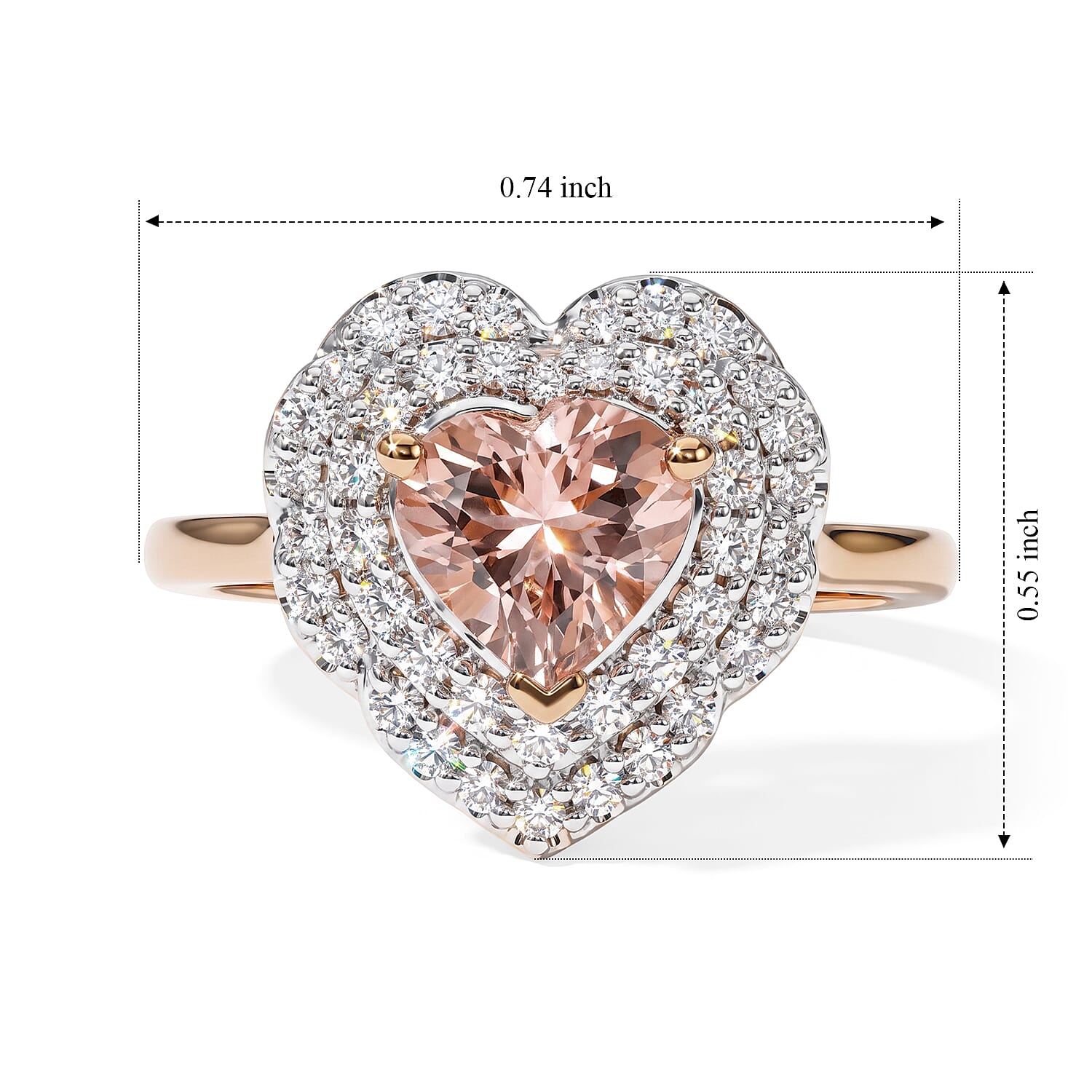 Certified and Appraised D'Joy Marropino Morganite and Moissanite 1.50 ctw Heart Ring in 18K Vermeil Rose Gold Over Sterling Silver (Size 6.0)