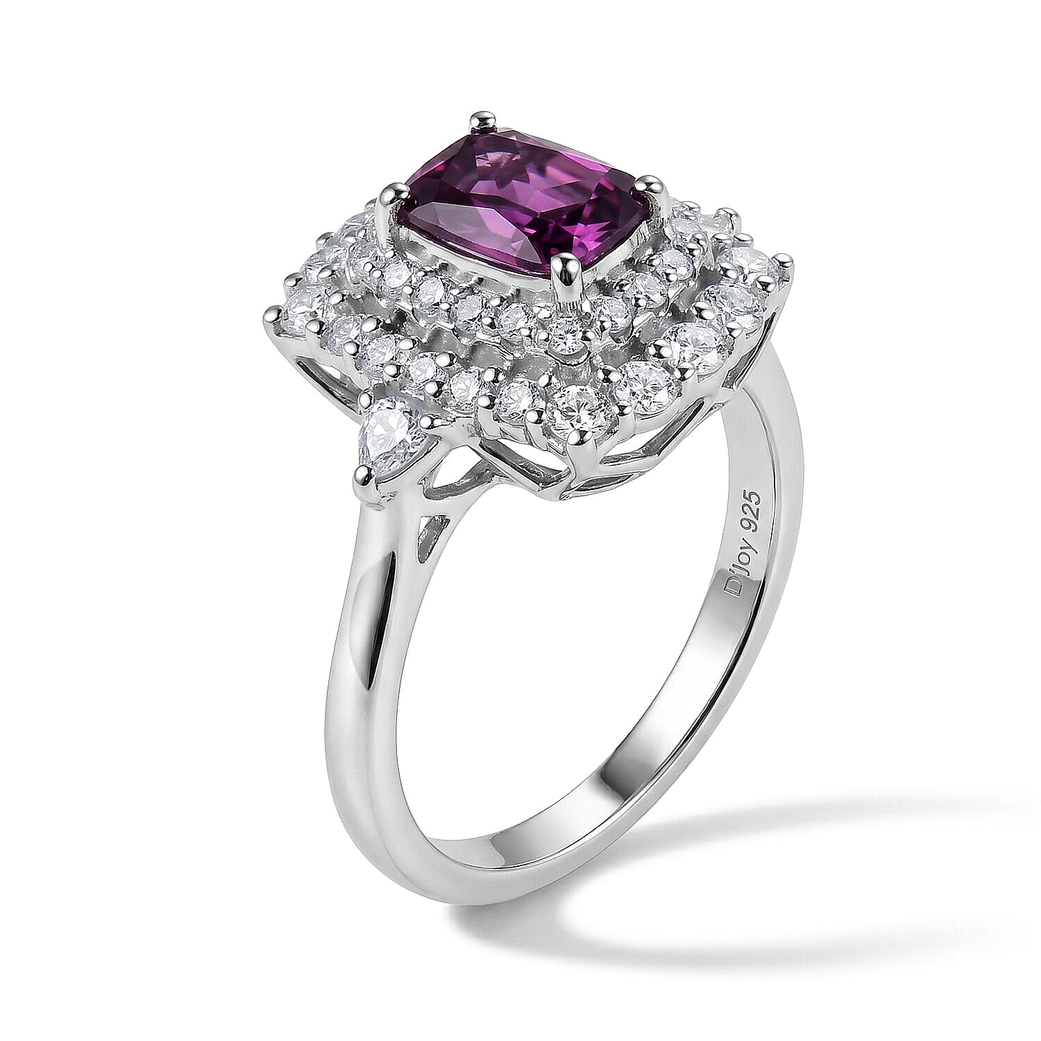 Certified and Appraised D'Joy Premium Radiant Ember Garnet, Moissanite Ring in Rhodium Over Sterling Silver (Size 5.0) 1.85 ctw
