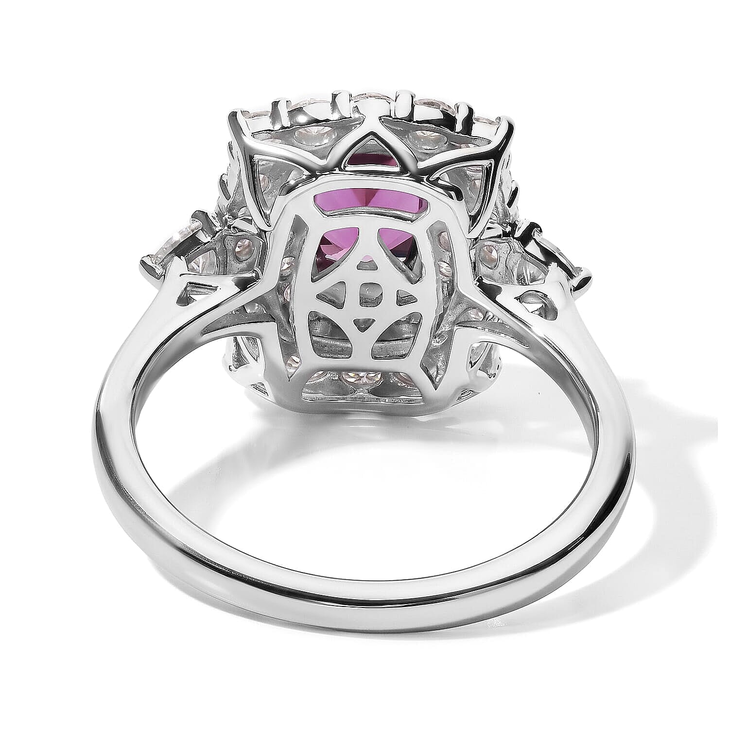 Certified and Appraised D'Joy Premium Radiant Ember Garnet, Moissanite Ring in Rhodium Over Sterling Silver (Size 5.0) 1.85 ctw