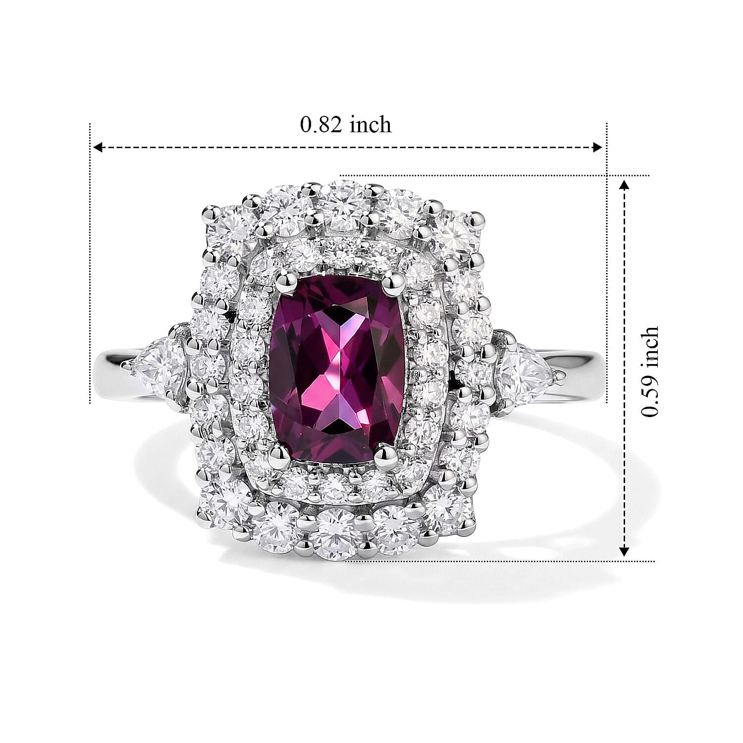 Certified and Appraised D'Joy Premium Radiant Ember Garnet, Moissanite Ring in Rhodium Over Sterling Silver (Size 5.0) 1.85 ctw