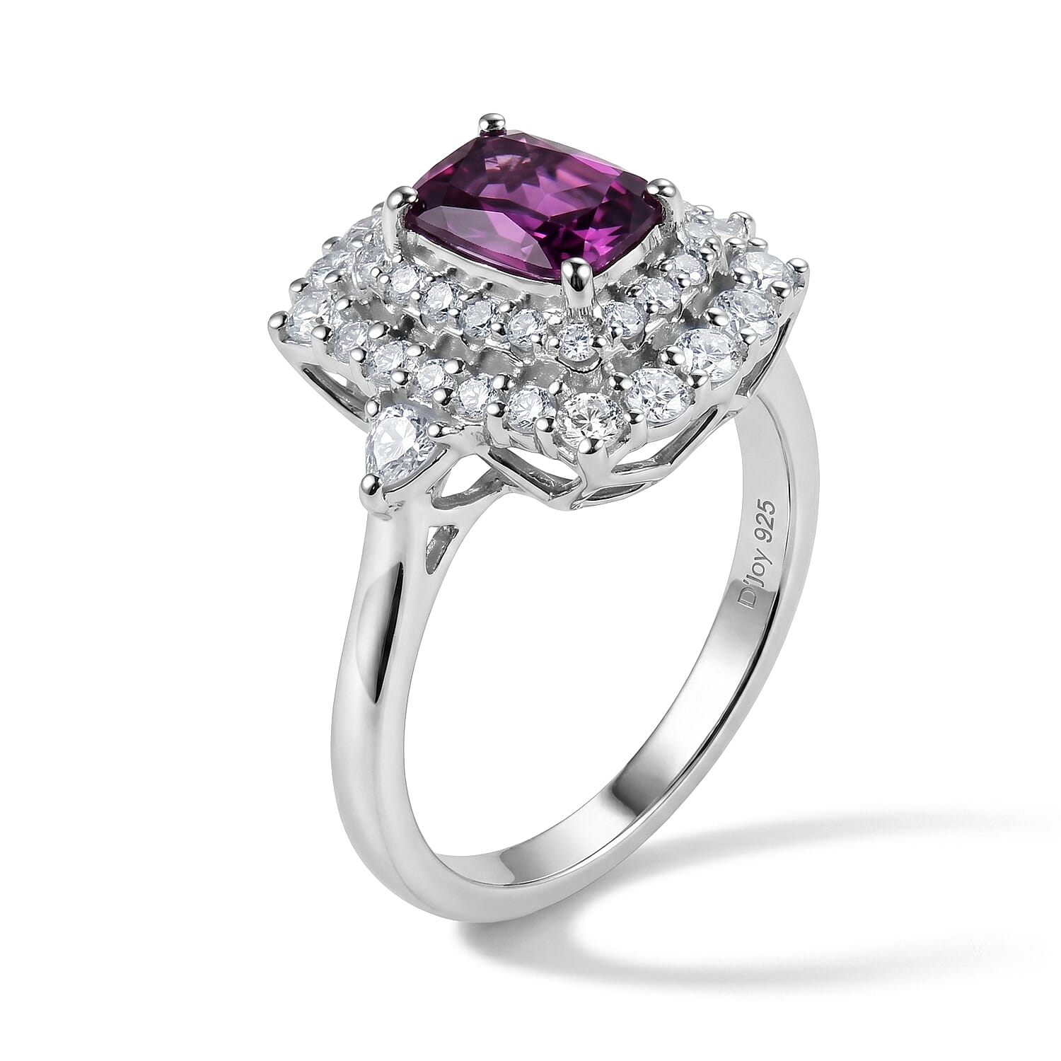 Certified and Appraised D'Joy Premium Radiant Ember Garnet and Moissanite 1.85 ctw Ring in Rhodium Over Sterling Silver (Size 6.0)