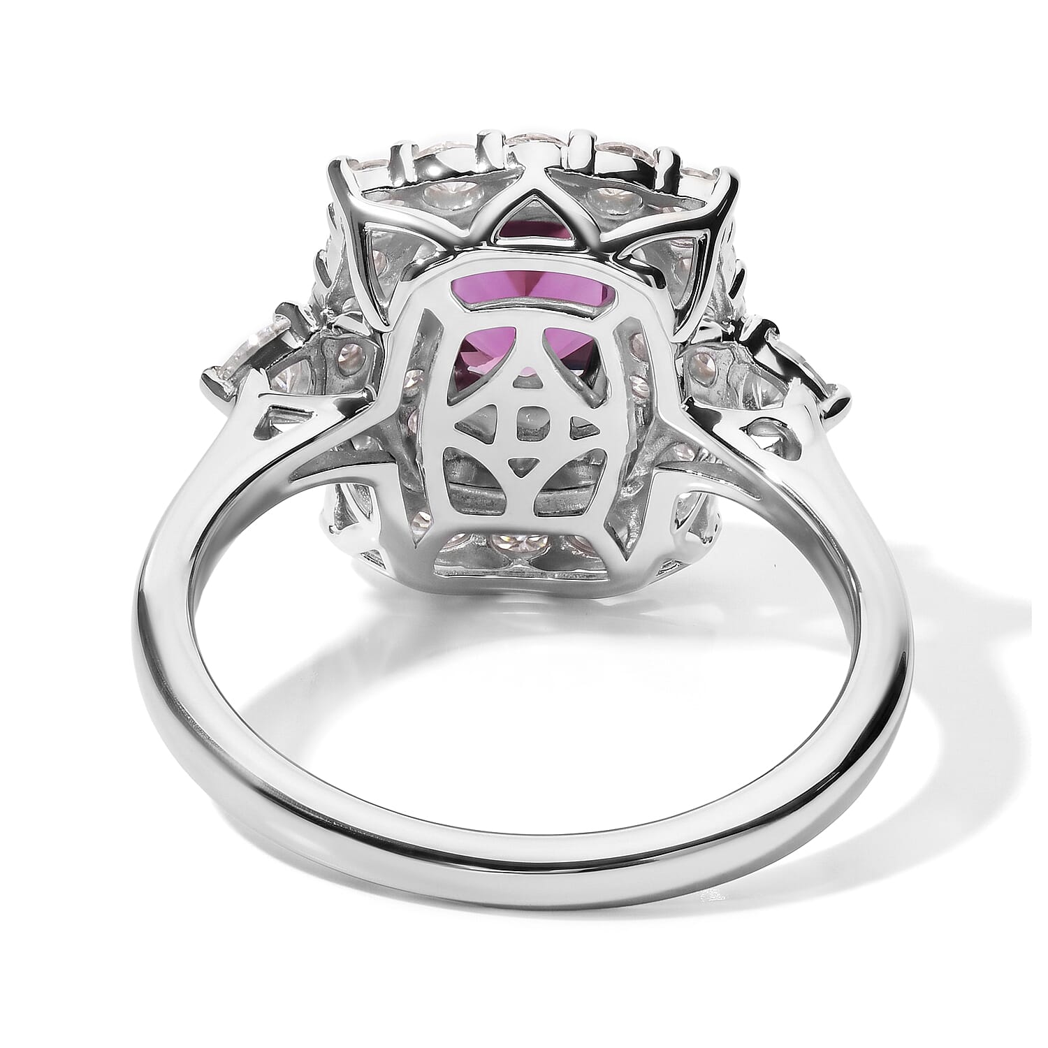 Certified and Appraised D'Joy Premium Radiant Ember Garnet and Moissanite 1.85 ctw Ring in Rhodium Over Sterling Silver (Size 6.0)