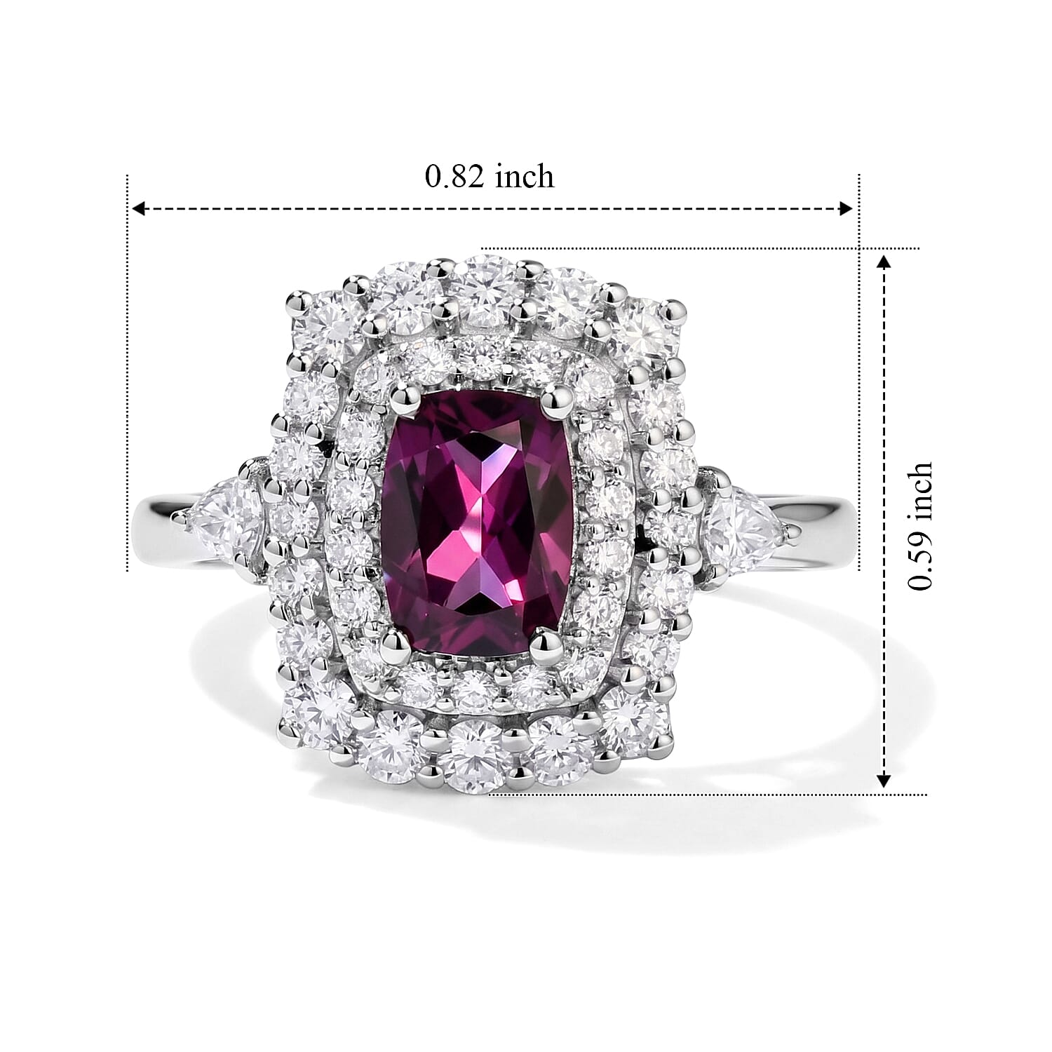 Certified and Appraised D'Joy Premium Radiant Ember Garnet and Moissanite 1.85 ctw Ring in Rhodium Over Sterling Silver (Size 6.0)
